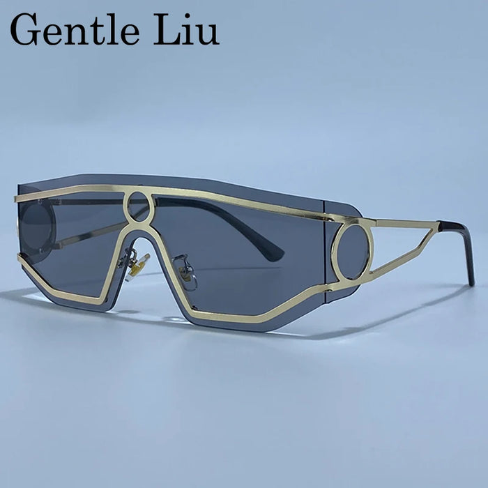 Rimless One-Piece Punk Sunglasses Women 2026 Luxury Brand Shield Wrap Around Goggle Sun Glasses For Lady Outdoor Eyewear Shades