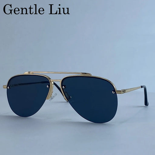 Gafas de sol Steampunk ovaladas estilo aviador para hombre 2025, de marca de lujo, vintage, de doble puente, para hombre, con montura metálica punk de moda.