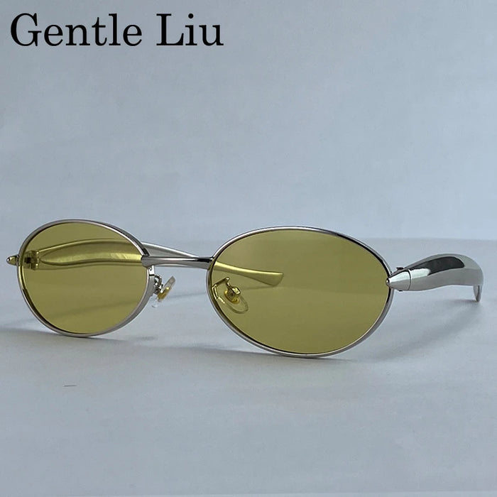 Vintage Small Frame Oval Sunglasses Women 2026 Luxury Trendy Steampunk Metal Sun Glasses For Lady Classic Outdoor UV400 Shades