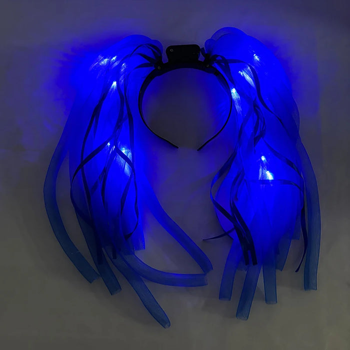 Funny LED Light Up Flashing Party Noodle Bridal Headband LED Glasses Girls Noodle Hair Bachelorette Party Rave Costume Dress Up
