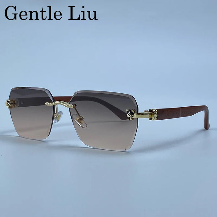 Rimless Square Men Sunglasses 2026 Luxury Polygon Photochromic Sun Glasses Male Driving Shades Punk Cut Lenses Frameless Eyewear
