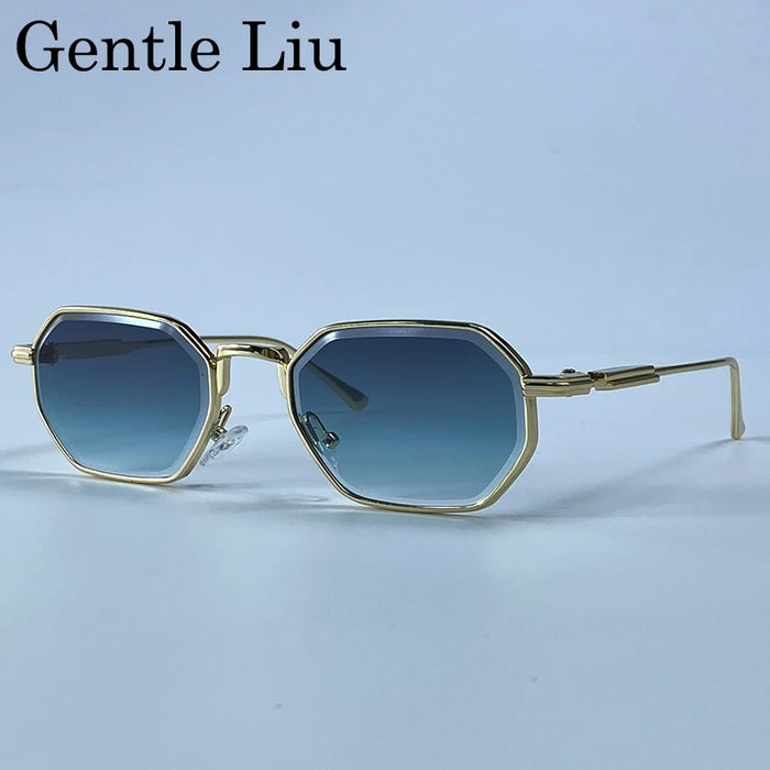 Lunettes de soleil punk octogonales rétro pour hommes 2026, monture métallique carrée de luxe, vintage, verres solaires dégradés UV400, style Steampunk