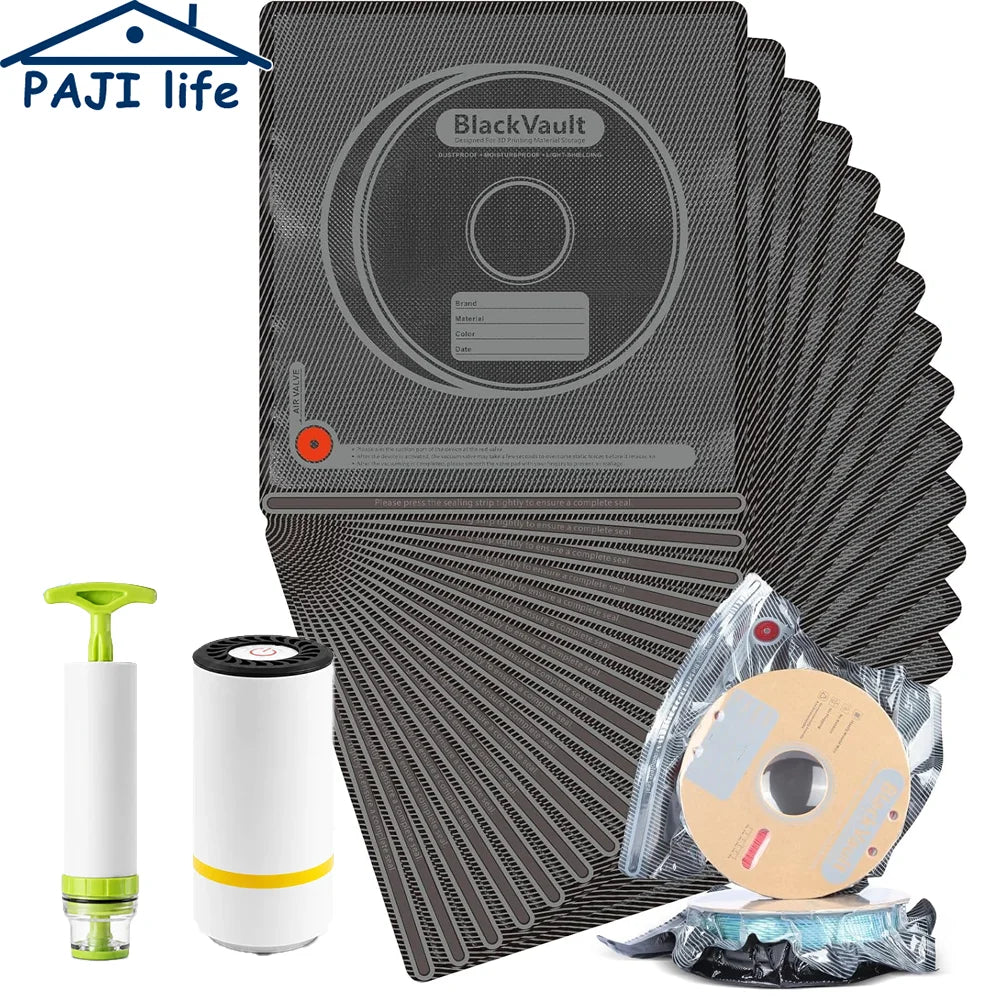 Bolsa de almacenamiento al vacío para filamento 3D negro, resistente a la humedad, para mantener el filamento seco. Apta para filamento de impresora 3D PLA, ABS, PETG, TPU.