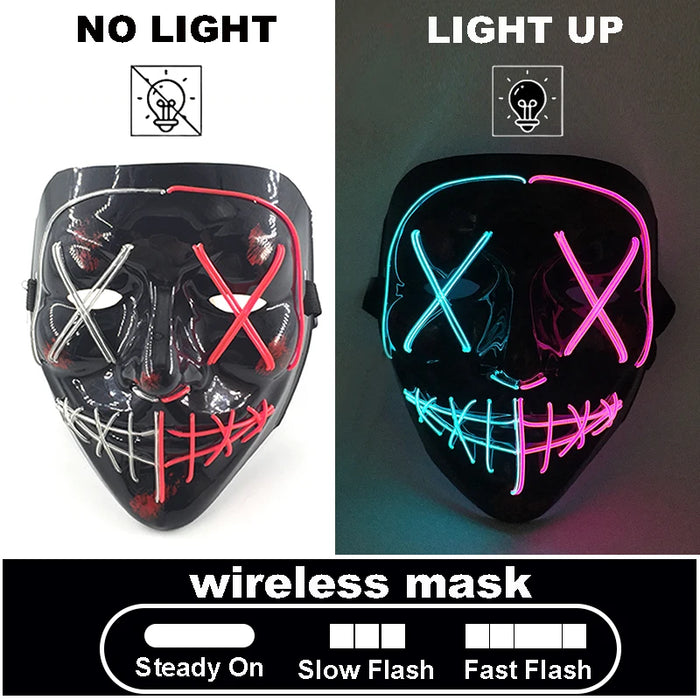 Máscara LED luminosa V de Vendetta, máscara facial completa anónima que brilla en la oscuridad para fiestas, raves, Halloween, cosplay y accesorios de disfraces.