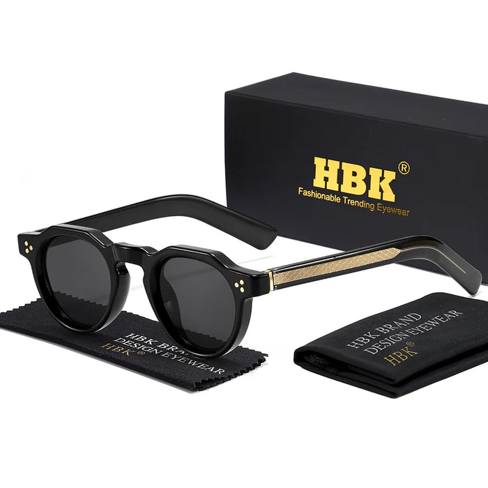 HBK Retro Small Round Men Sunglasses High-Quality Thick Style Women Outdoor Travel Business Driving Decorative Glasses UV400