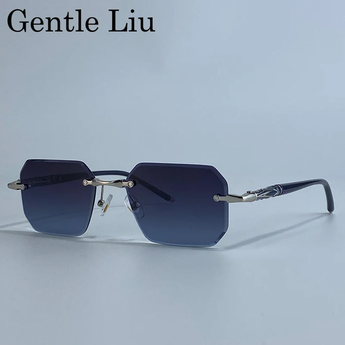 Square Rimless Punk Sunglasses Men 2026 Luxury Brand Trendy Driving UV400 Sun Glasses Polygon Frameless Eyewear For Male Shades