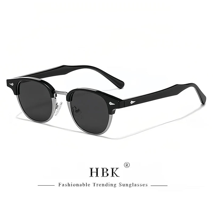 HBK Classic Men's Small Round Sunglasses Semi Frameless Metal Frame Design Sun Glasses Women's Business Outdoor Driving Eyewear