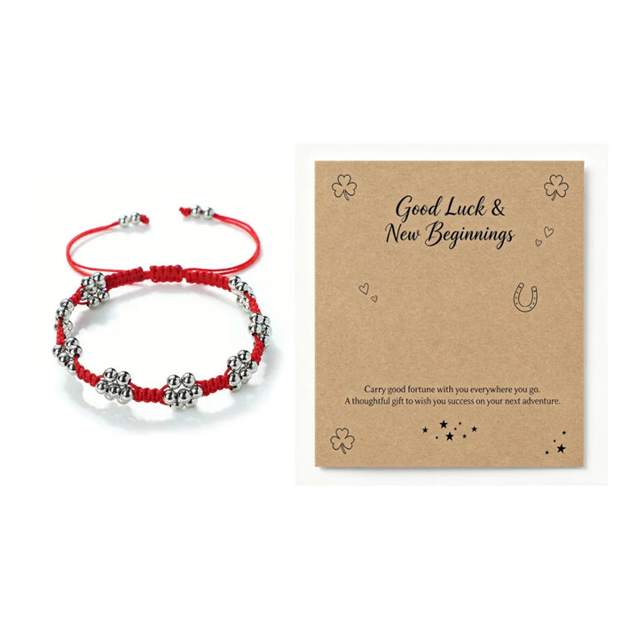Handmade Red Rope Braided Bracelets Petal Shape Copper Beads Cluster Bangles for Women Men Friendship Couple Lucky Jewelry Gift
