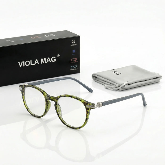 VIOLA MAG Retro Contrasting Round Frame Reading Glasses, Ultra Light Anti Slip Commuting Reading Daily, with Storage Bag