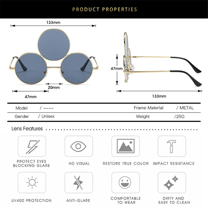 Novel Third Eye Round Metal Frame Sunglasses Chinese Style Erlang God Three Eyes Glasses Funny Party Halloween Cosplay Glasses