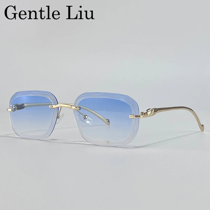 Lunettes de soleil carrées sans monture homme 2026 Marque de luxe unique Punk Lunettes de soleil sans monture pour homme Voyage Monture métallique Teintes