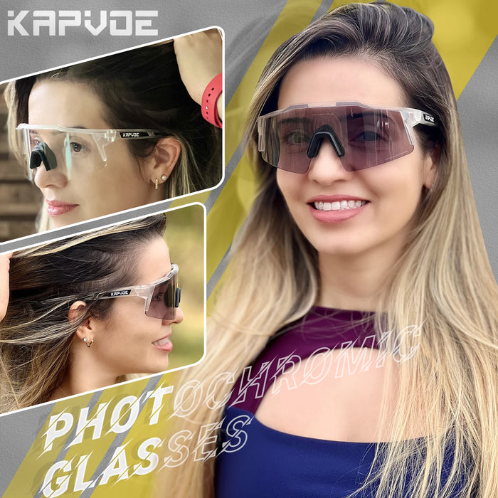 KAPVOE Photochromic Cycling Sunglasses Women Outdoor Sports Running UV400 Eyewear for Men Cycl Glasses Mountain Bicycle Goggles