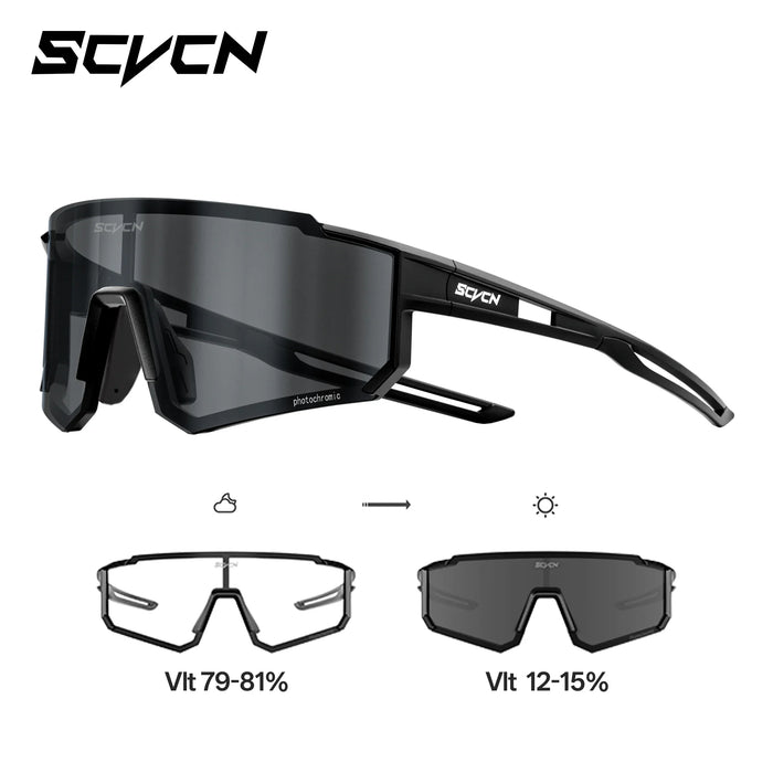 SCVCN New Photochromic Night Riding Glasses Outdoor Sport UV400 Travel Camping Sunglasses Men Women MTB Bike Cycling Glasses