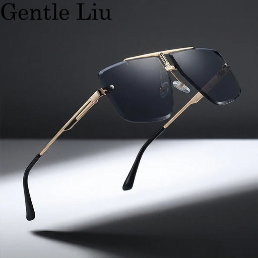 Gafas de sol punk cuadradas sin montura extragrandes para hombre 2026, marca de lujo, montura de metal vintage, gafas de sol para hombre, moda para exteriores