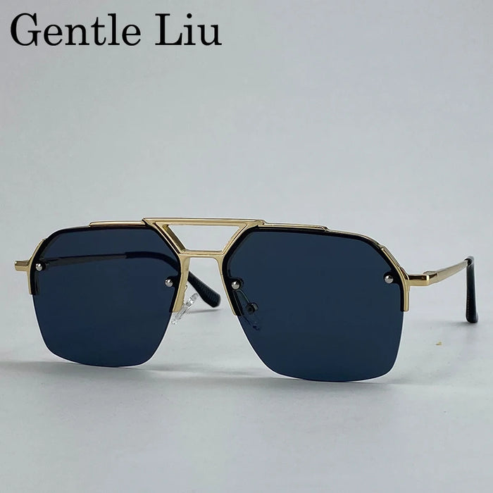 Gafas de sol retro cuadradas grandes para hombre 2026 de marca de lujo punk, gafas de sol de doble puente de metal, gafas steampunk clásicas, gafas de exterior
