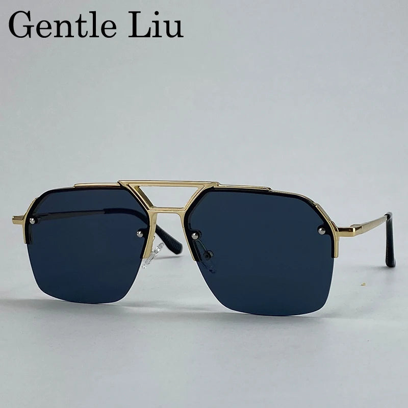 Gafas de sol retro cuadradas grandes para hombre 2026 de marca de lujo punk, gafas de sol de doble puente de metal, gafas steampunk clásicas, gafas de exterior