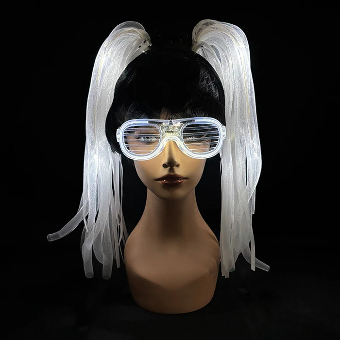 Funny LED Light Up Flashing Party Noodle Bridal Headband LED Glasses Girls Noodle Hair Bachelorette Party Rave Costume Dress Up
