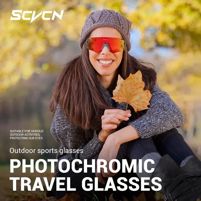SCVCN Photochromic Cycling Glasses Night Riding Glasses Outdoor Sport Travel Sunglasses Men Women MTB Bike Golf Driving Eyewear