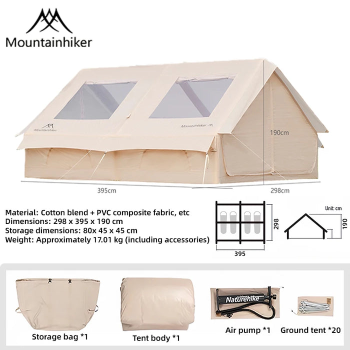 12m² The MOUNTAINHIKER Inflatable Tent, Equipped with Storage Bags and An Air Pump, Is Ideal for Outdoor Hiking Activities Tent