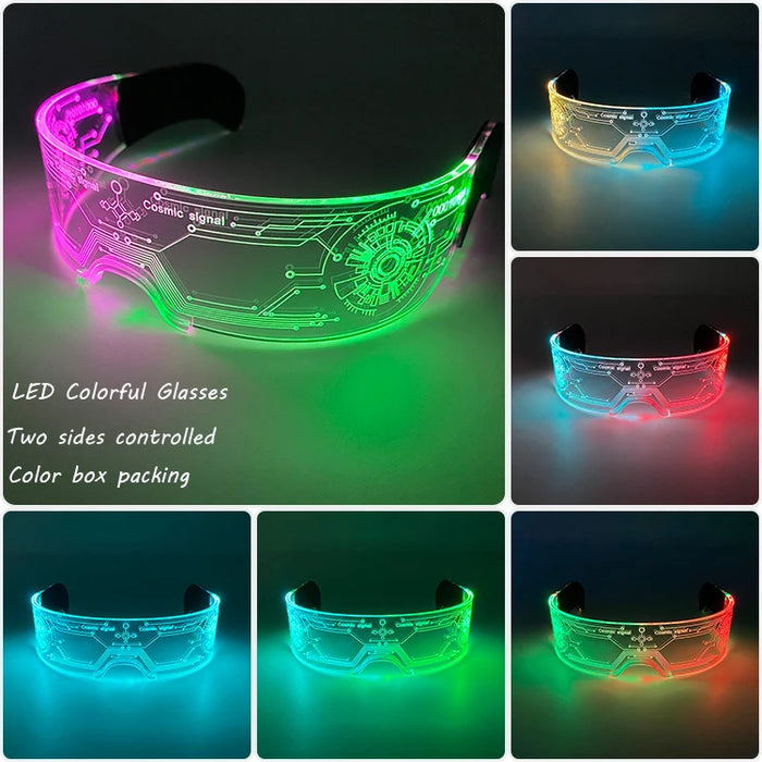 Cyberpunk LED Light Up Glasses Futuristic Luminous Unisex Eyewear Cool Glowing Glasses For Cosplay Bar Rave Club Halloween Party
