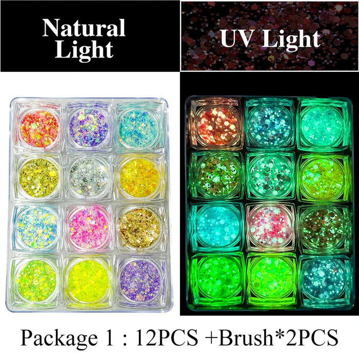 Luminous Glitter Gel Face Body Art Makeup UV Glow in The Dark Waterproof Long Lasting for Party Rave Festival Cosmetic Tool