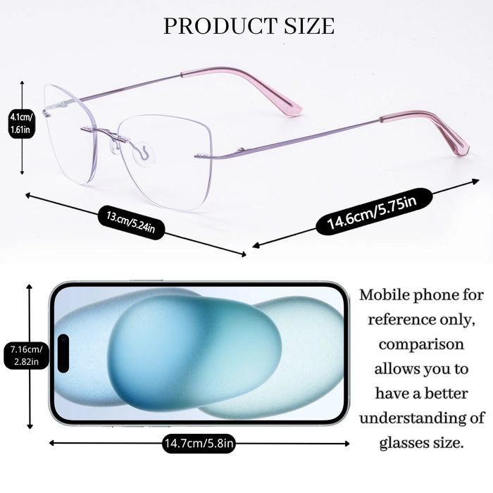 Gafas de lectura multifocales progresivas para mujer sin montura, antiluz azul, presbicia, gafas de lujo con corte de borde morado y rosa