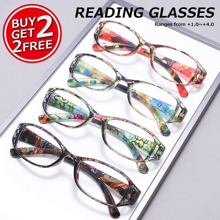 4 Pairs of Printed Reading Glasses Set for Women, Anti Blue Light Reading Multi Color Portable Reading Glasses