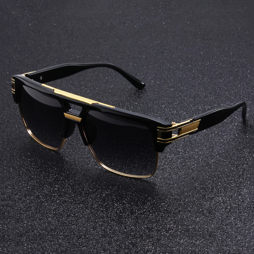 Lunettes de soleil carrées à double pont Black Gold, lunettes de conduite légères de luxe pour hommes d'affaires