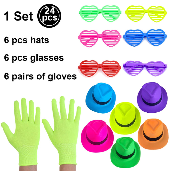 6 12 24 30 Pièces de fournitures de fête néon Chapeaux formels néon phosphorescents à la lumière UV Chapeau fluorescent Décorations de fête à lumière UV pour adultes