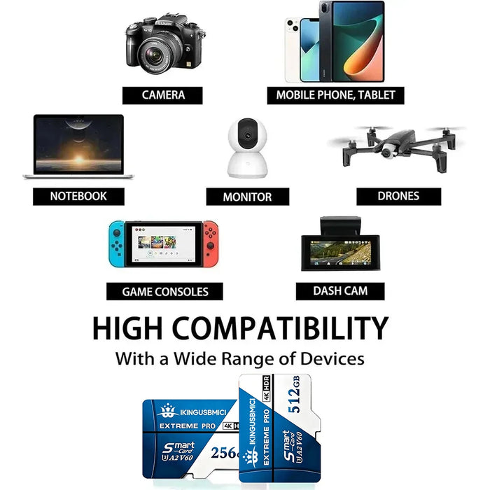 TF Cards Micro TF SD Card SD Cards Memory Card 256GB 512GB 32GB C10 U1 V30 Waterproof for Smartphone PC Nintendo Switch Gaming