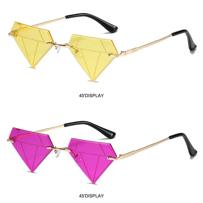 Triangle Diamond Shaped Sunglasses for Women Men Vintage Clear Ocean Gradient Glasses Rimless Polygon Sun Glasses