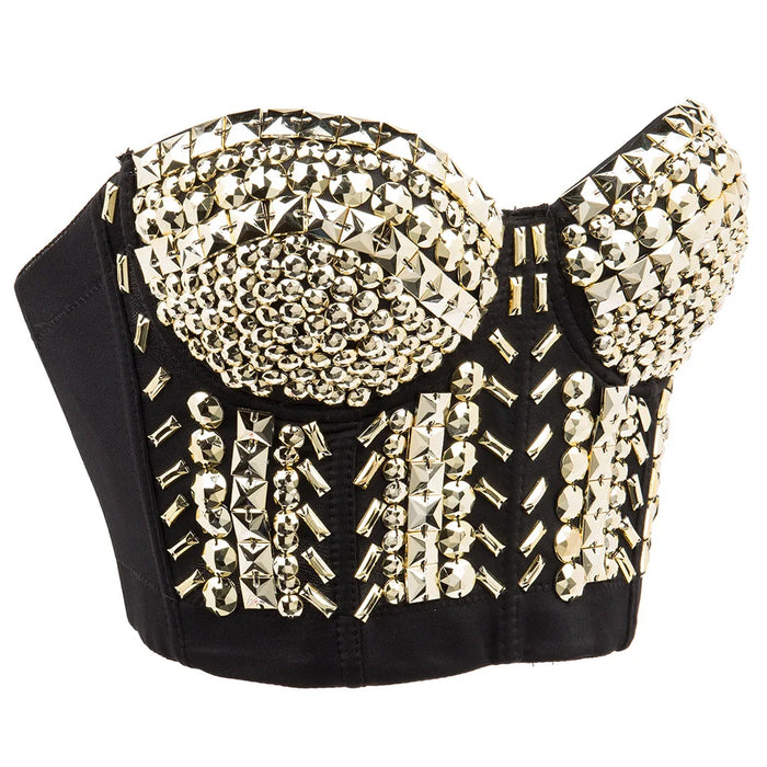 Soutien-gorge sexy de luxe avec perles grises pour femme, haut de punk rock, bralette y2k, push-up, sous-vêtement, club de danse, soutien-gorge avec bretelles