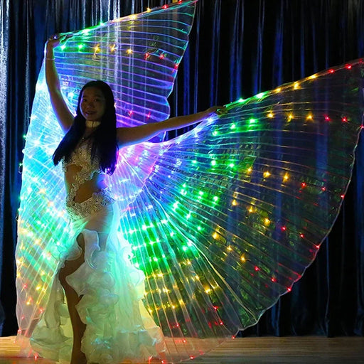 Cape Ailes de Papillon Colorées pour Danse Orientale, Costume de Rave, Ailes d'Ange LED pour Femmes, Halloween, Noël, Vêtement de Scène Lumineux