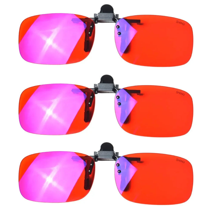 Antilentes de luz azul con clip Lentes rojos con clip para dormir mejor Lente naranja con clip para jugar o trabajar Lente amarilla polarizada para conducir