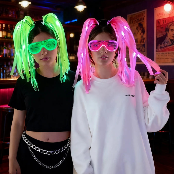 Funny LED Flashing Braid Headband Light up Noodle Headband Girl Women Rave Carnival Party Headwear Supplies Bar Night Show Props