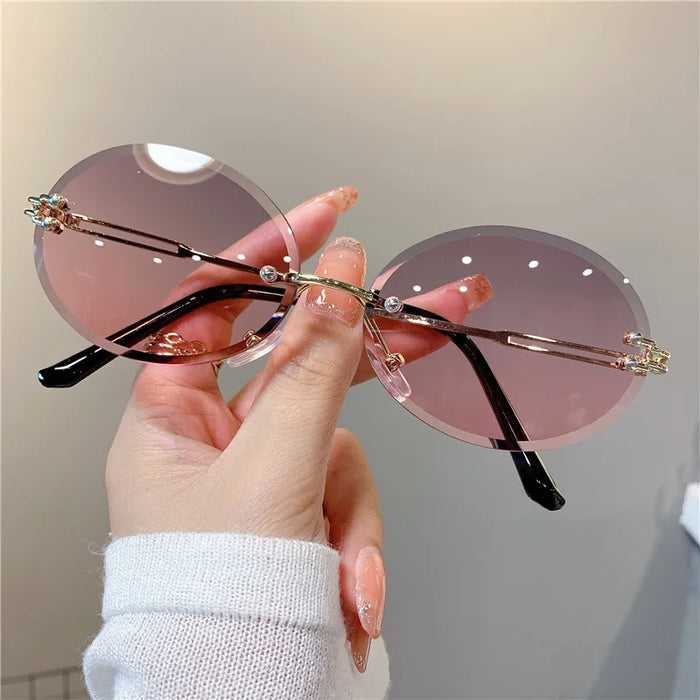 Fashion Rimless Sunglasses Women Classic Oval Cute Glasses Brand Vintage Small Rectangle Sun Glasses Female Eyewear Anti-Glare