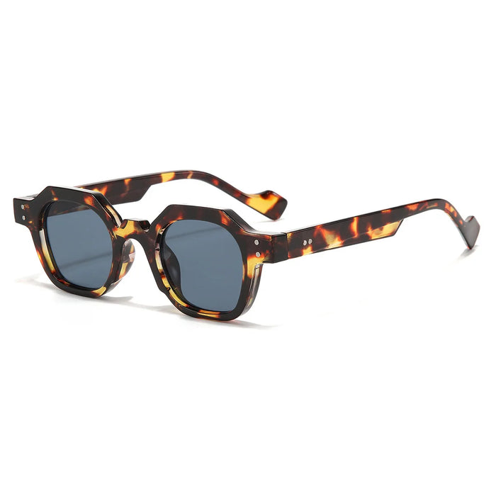 Vintage Polygon Square Women Sunglasses Fashion Hexagon Clear Ocean Lens Shades UV400 Men Rivets Sun Glasses Oculus