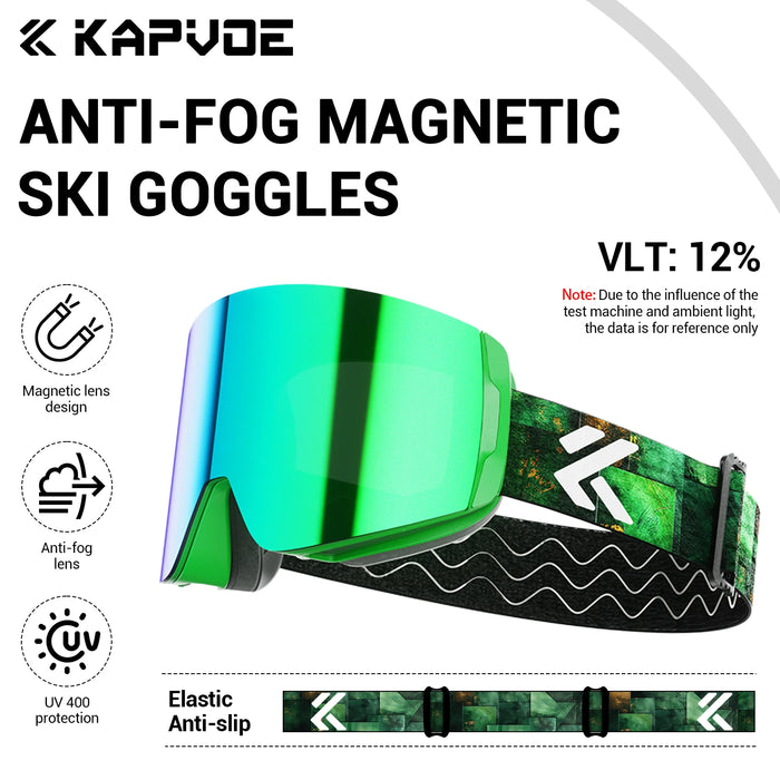 KAPVOE Magnetic Snow Goggles Double Layer Anti-Fog UV Protection for Skiing Snowboarding High-definition Clarity Unisex Skiing