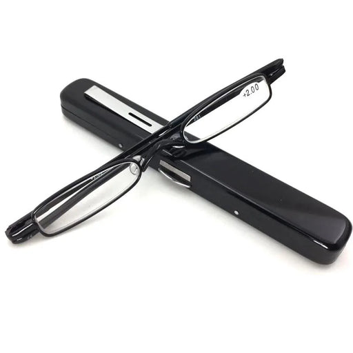 Gafas de lectura portátiles con estilo de portalápices, metal ultraligero, anti-luz azul, gafas de alta gama para personas mayores.