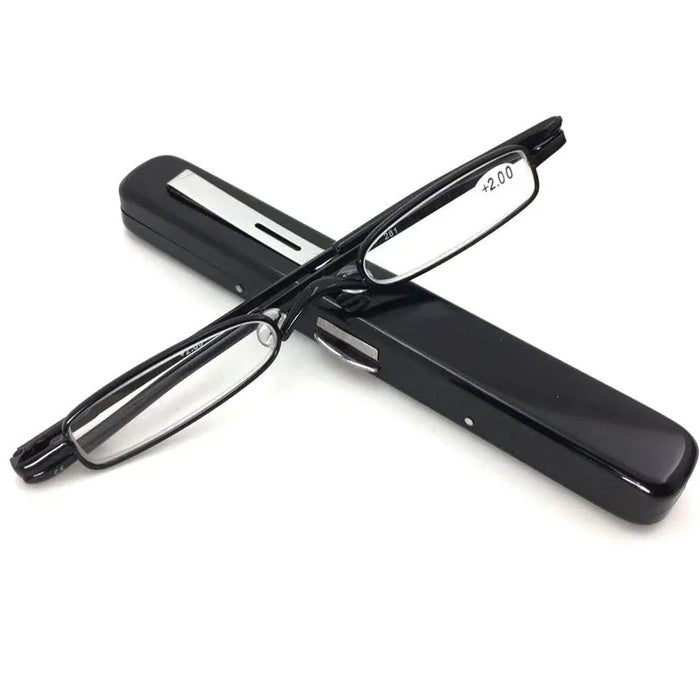Lunettes de lecture portables style porte-stylo, en métal ultra-léger, anti-lumière bleue, lunettes haut de gamme pour personnes âgées.