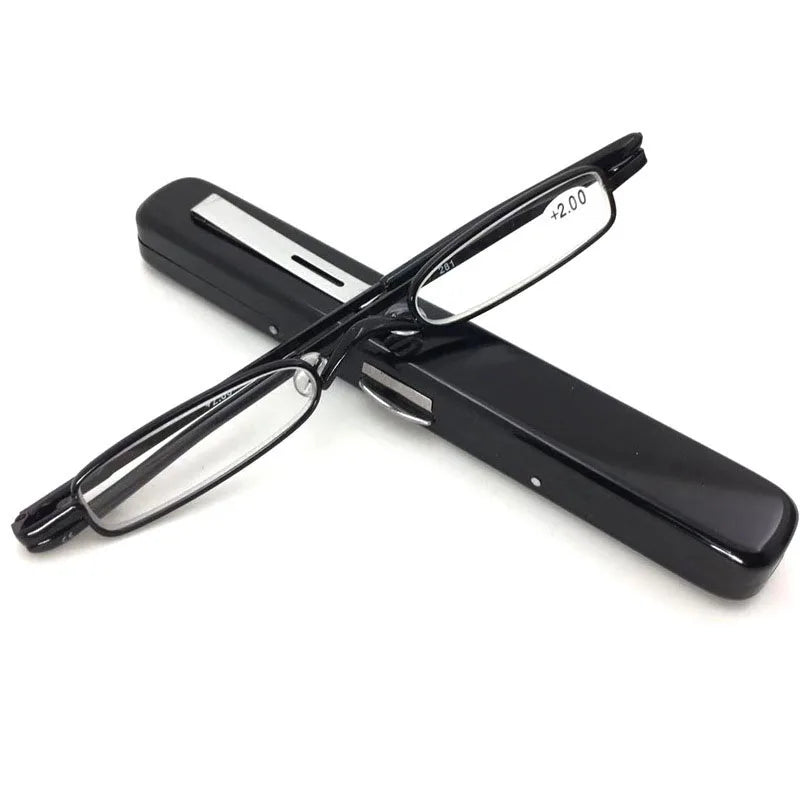 Lunettes de lecture portables style porte-stylo, en métal ultra-léger, anti-lumière bleue, lunettes haut de gamme pour personnes âgées.