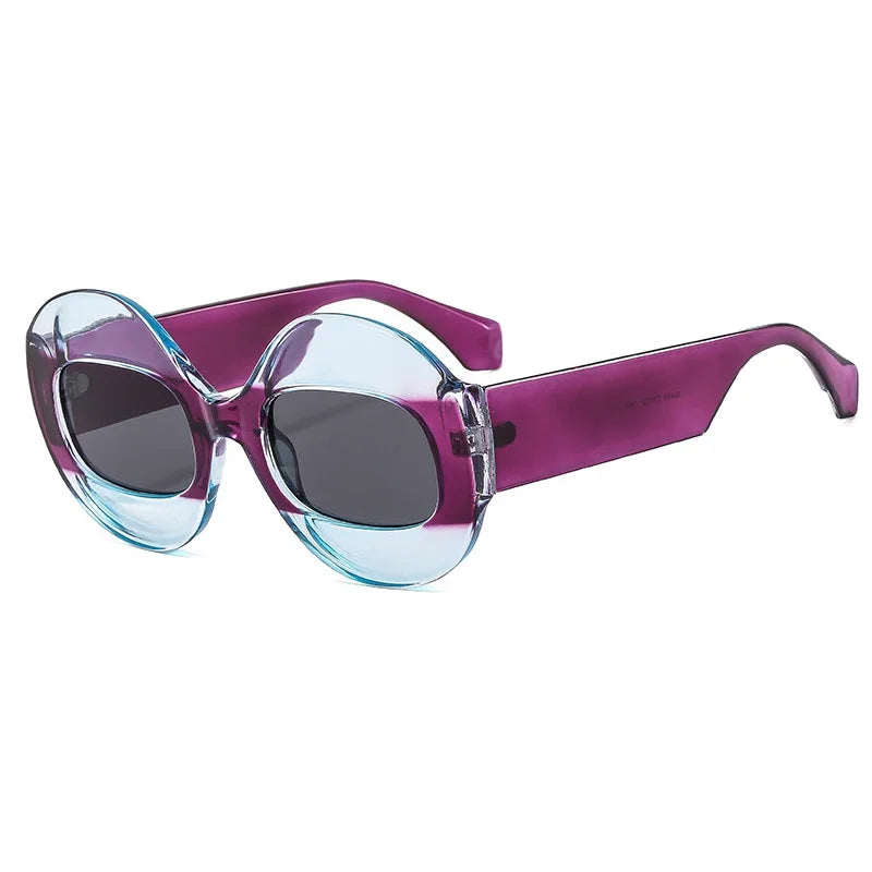 Gafas de sol de mujer de moda redondas con contraste de color, retro ovaladas, lentes transparentes degradadas UV400, gafas de sol modernas estilo punk para hombre