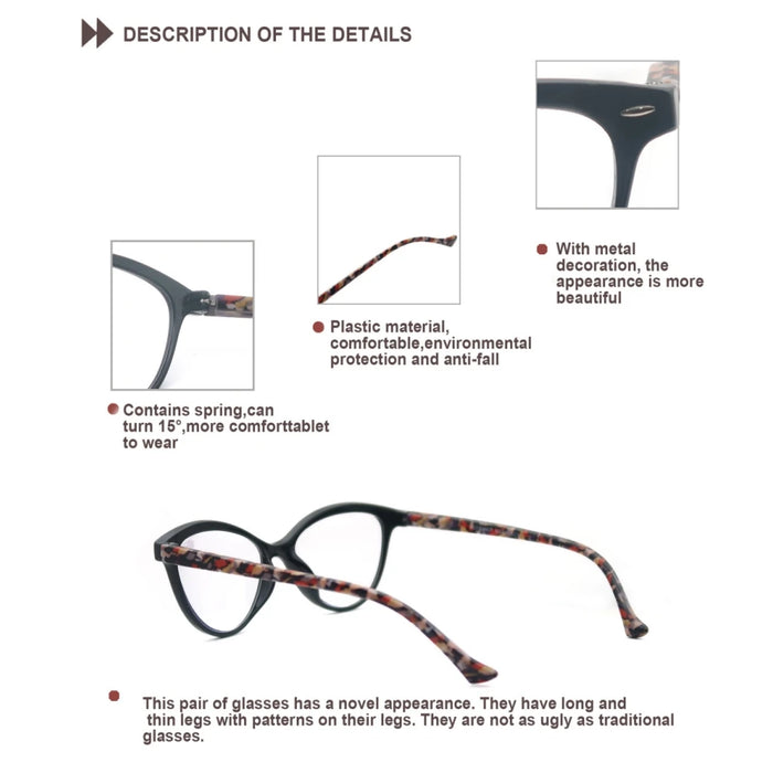 MODFANS Gafas de lectura de ojo de gato para mujer, con bisagra de resorte, ligeras, para presbicia, con dioptrías de +0.5 a +4.0
