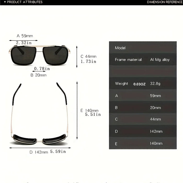 Metal Double Beam Box Retro Sunglasses for Men and Women, Unisex Business Driving, Casual Decoration