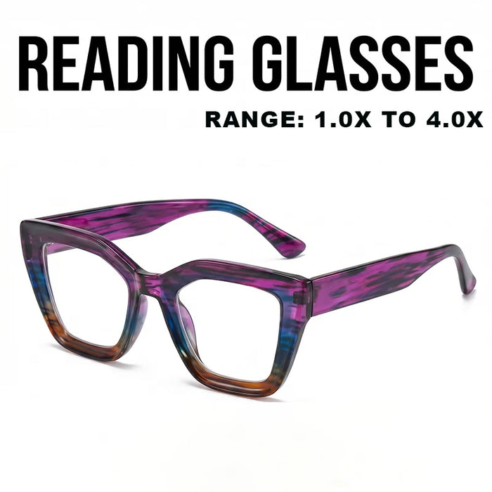Gafas de lectura progresivas de gradiente morado con marco de bisagra metálica, elegantes gafas de lectura recetadas para adultos