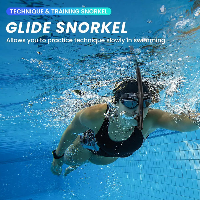Swim Training Snorkel Frontal Swim Snorkel Tube Center-Mount Front One-Way Purge Valve Swimmer's Snorkel for Lap Swimming