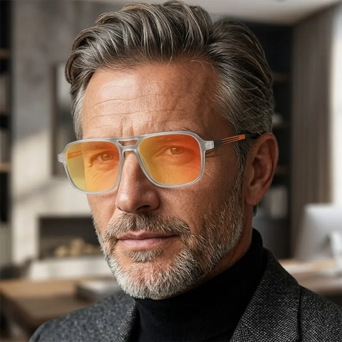 Progressive Multifocal Reading Glasses Intelligent Zoom Anti Blue Light Eyewear Alloy Temples Square Clear/Red Coating Glasses