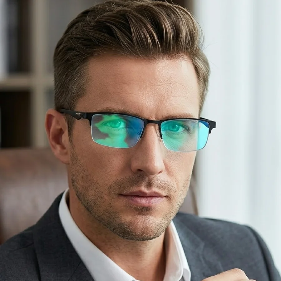 Gafas de lectura cuadradas para hombre, lentes verdes revestidas, monturas ultraligeras, patillas flexibles, gafas de lujo de marca de diseñador, regalos, medio armazón