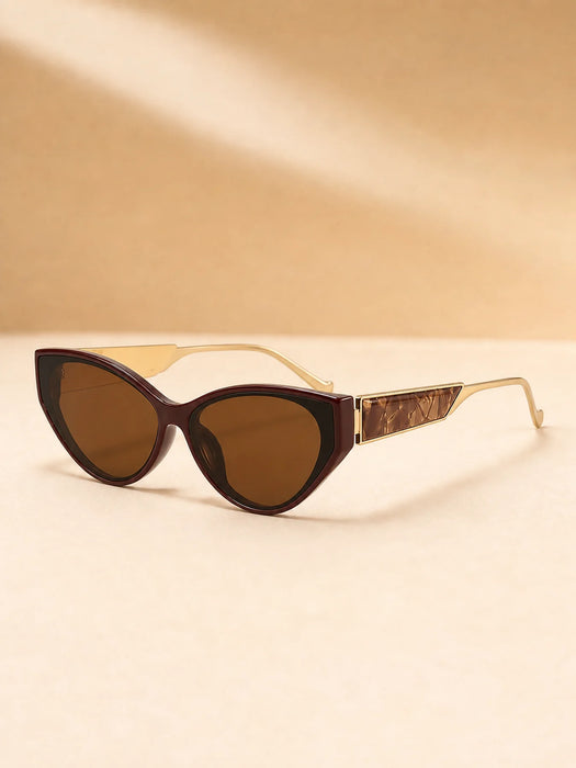 Light Luxury Narrow Frame Cat Eye Sunglasses With Contrasting Marble Texture Frame For Girls' Travel Street Photography Glasses