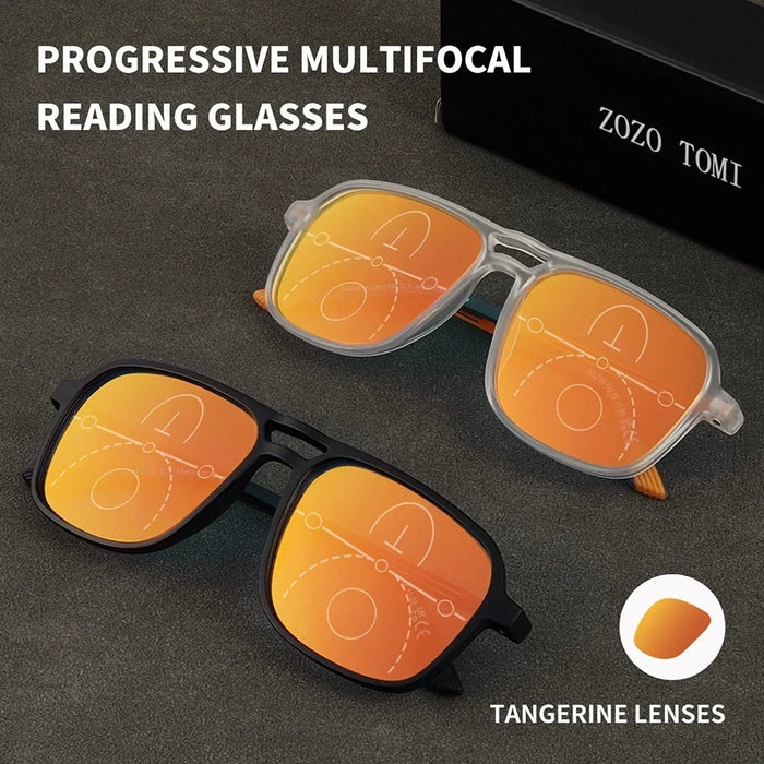 Men Square Progressive Multifocal Reading Glasses Coated Red Sunglasses Men's Ultralight Frames Luxury Designer Brand Eyewear